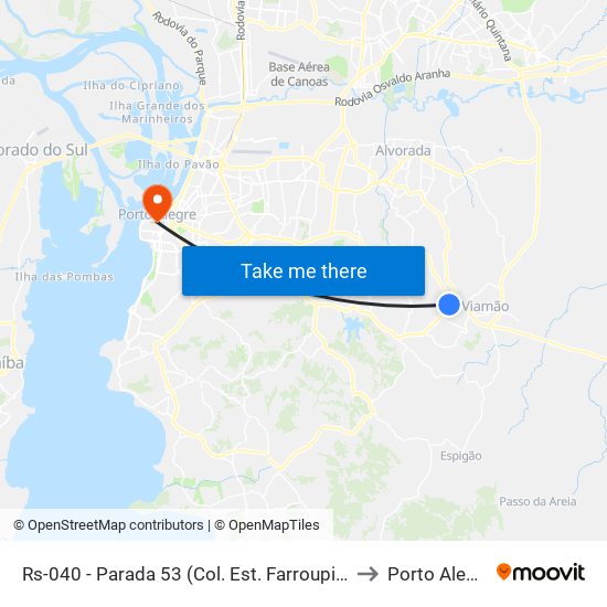 Rs-040 - Parada 53 (Col. Est. Farroupilha) to Porto Alegre map