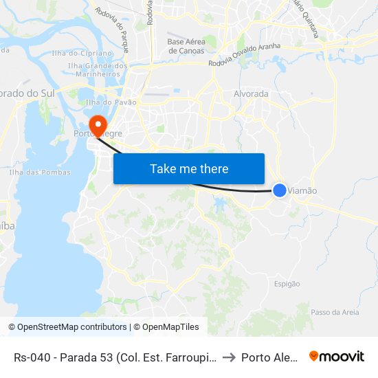 Rs-040 - Parada 53 (Col. Est. Farroupilha) to Porto Alegre map