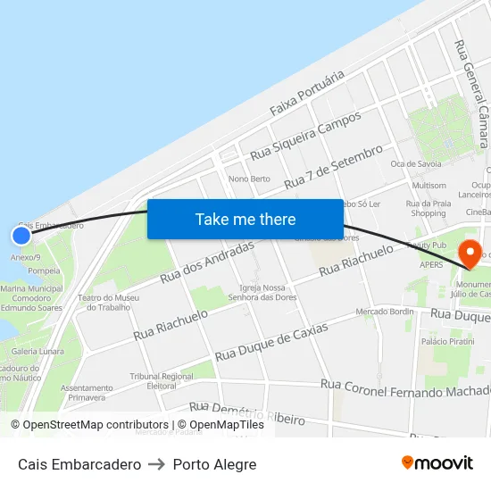 Cais Embarcadero to Porto Alegre map