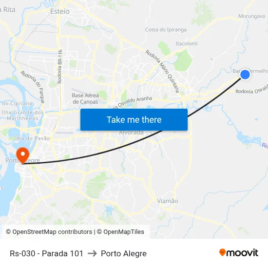 Rs-030 - Parada 101 to Porto Alegre map