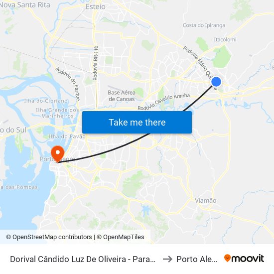 Dorival Cândido Luz De Oliveira - Parada 76 to Porto Alegre map