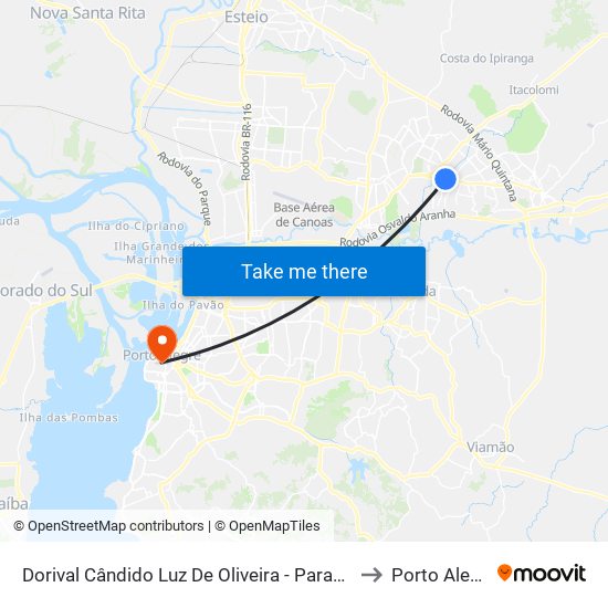 Dorival Cândido Luz De Oliveira - Parada 64 to Porto Alegre map