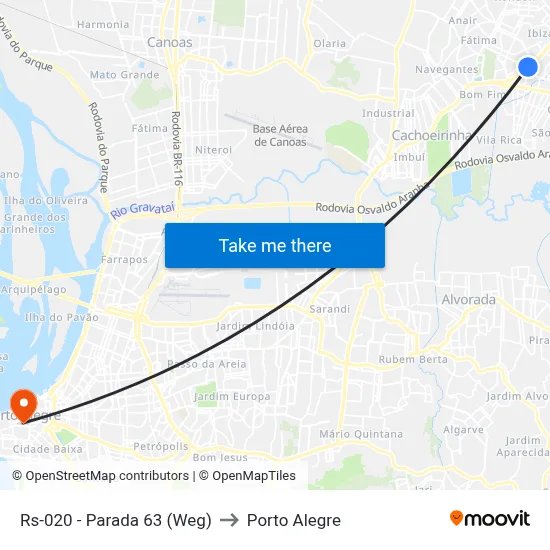 Rs-020 - Parada 63 (Weg) to Porto Alegre map