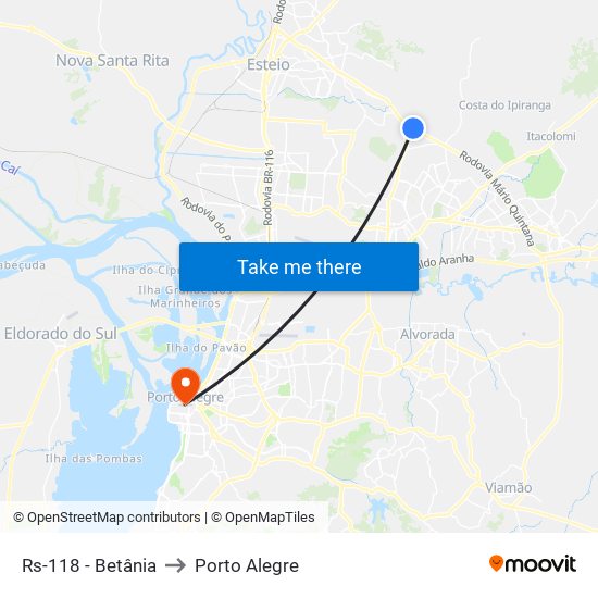 Rs-118 - Betânia to Porto Alegre map