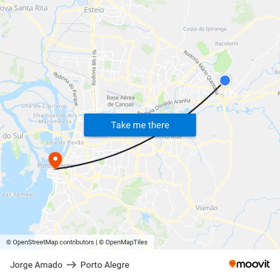 Jorge Amado to Porto Alegre map