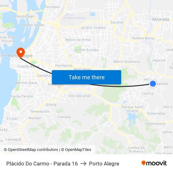 Plácido Do Carmo - Parada 16 to Porto Alegre map