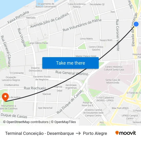 Terminal Conceição - Desembarque to Porto Alegre map