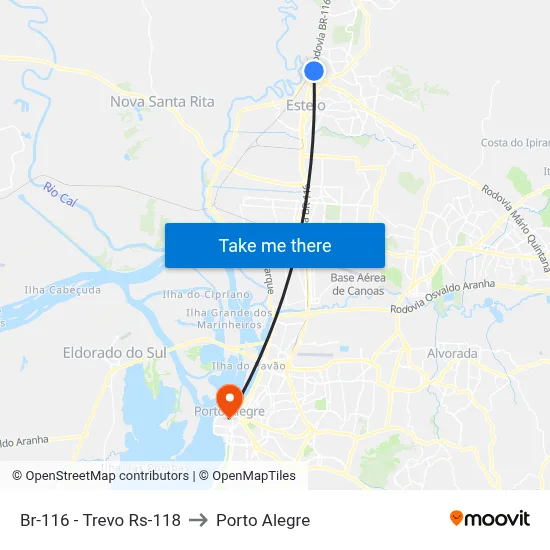 Br-116 - Trevo Rs-118 to Porto Alegre map