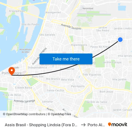Assis Brasil - Shopping Lindoia (Fora Do Corredor) to Porto Alegre map