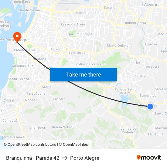 Branquinha - Parada 42 to Porto Alegre map
