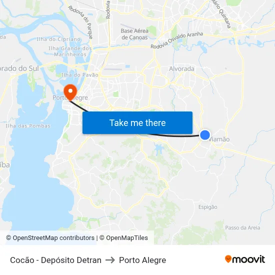 Cocão - Depósito Detran to Porto Alegre map