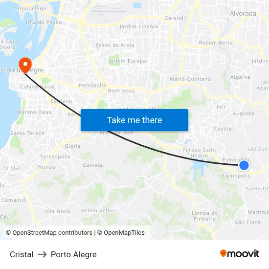 Cristal to Porto Alegre map