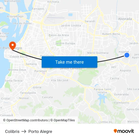 Colibris to Porto Alegre map