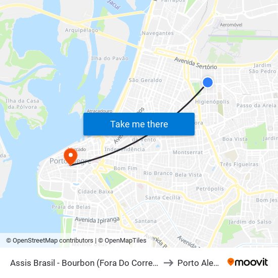Assis Brasil - Bourbon (Fora Do Corredor) to Porto Alegre map