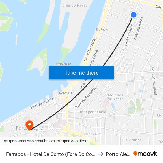 Farrapos - Hotel De Conto (Fora Do Corredor) to Porto Alegre map