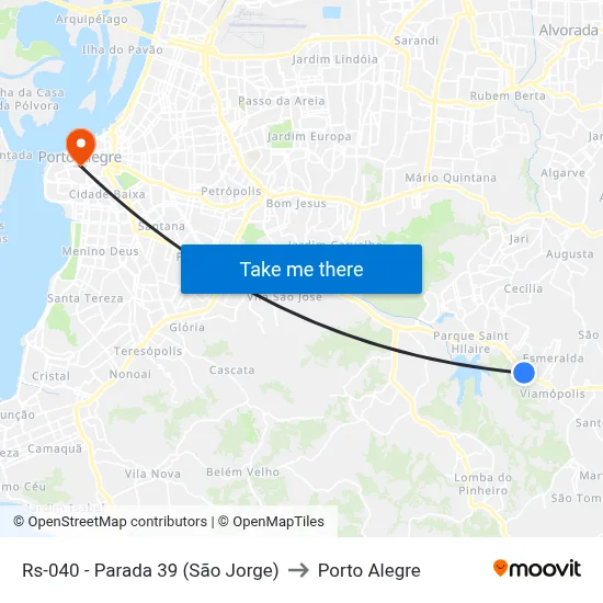 Rs-040 - Parada 39 (São Jorge) to Porto Alegre map