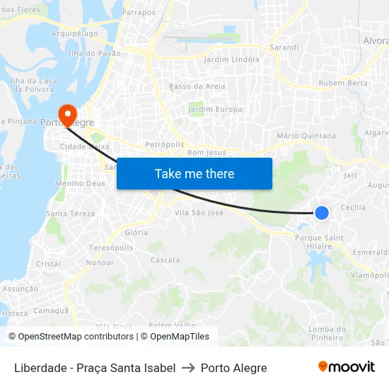 Liberdade - Praça Santa Isabel to Porto Alegre map