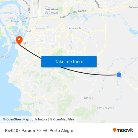 Rs-040 - Parada 70 to Porto Alegre map