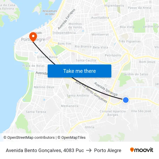 Avenida Bento Gonçalves, 4083 Puc to Porto Alegre map