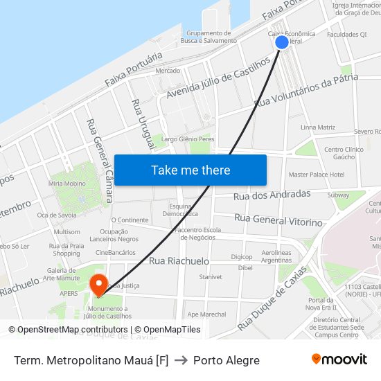 Term. Metropolitano Mauá [F] to Porto Alegre map