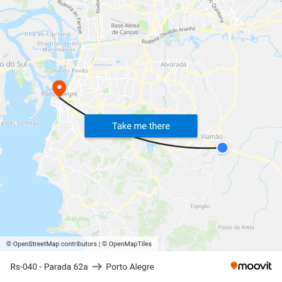 Rs-040 - Parada 62a to Porto Alegre map