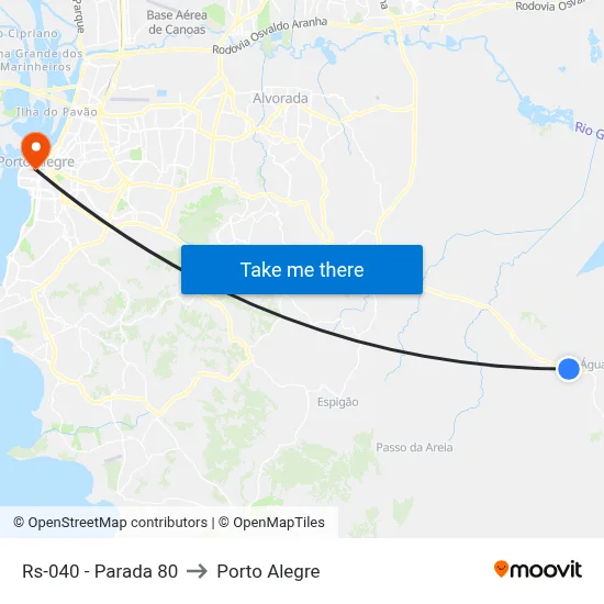 Rs-040 - Parada 80 to Porto Alegre map