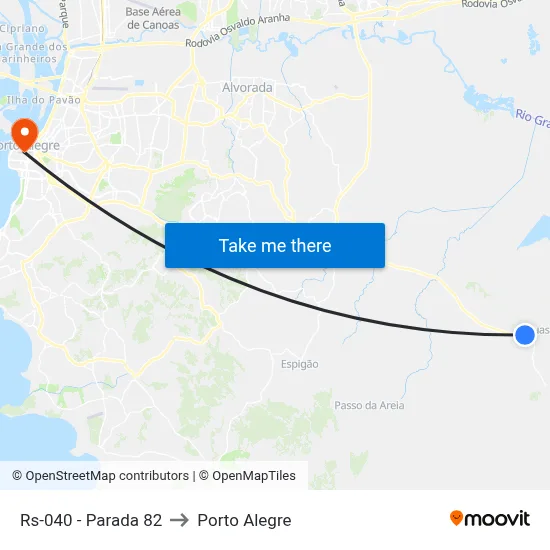 Rs-040 - Parada 82 to Porto Alegre map