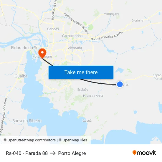 Rs-040 - Parada 88 to Porto Alegre map