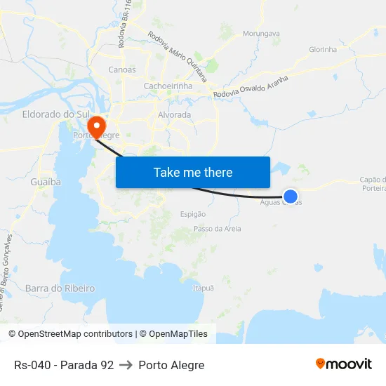 Rs-040 - Parada 92 to Porto Alegre map