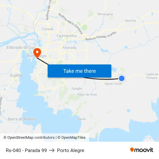 Rs-040 - Parada 99 to Porto Alegre map