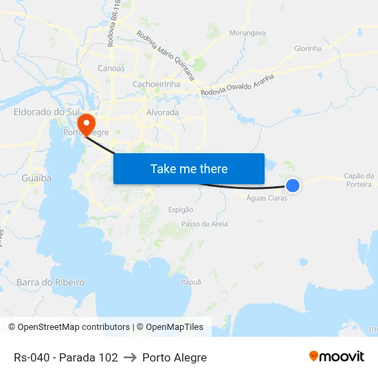 Rs-040 - Parada 102 to Porto Alegre map