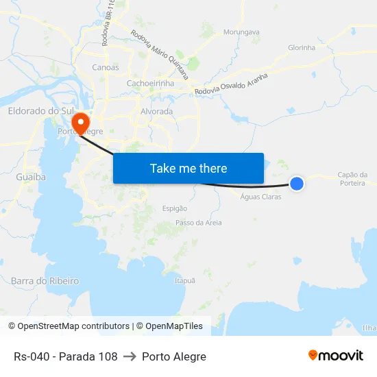 Rs-040 - Parada 108 to Porto Alegre map