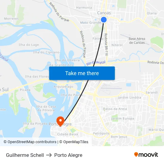 Guilherme Schell to Porto Alegre map