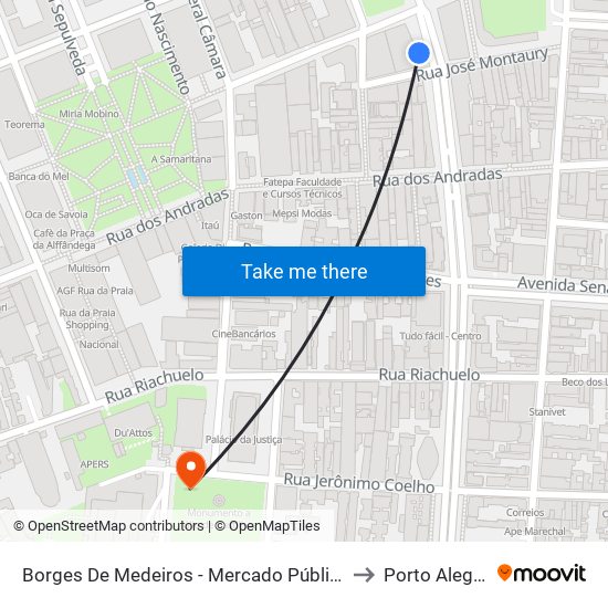 Borges De Medeiros - Mercado Público to Porto Alegre map