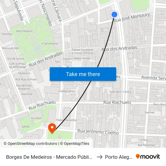 Borges De Medeiros - Mercado Público to Porto Alegre map