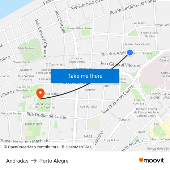 Andradas to Porto Alegre map