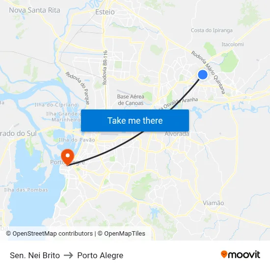 Sen. Nei Brito to Porto Alegre map