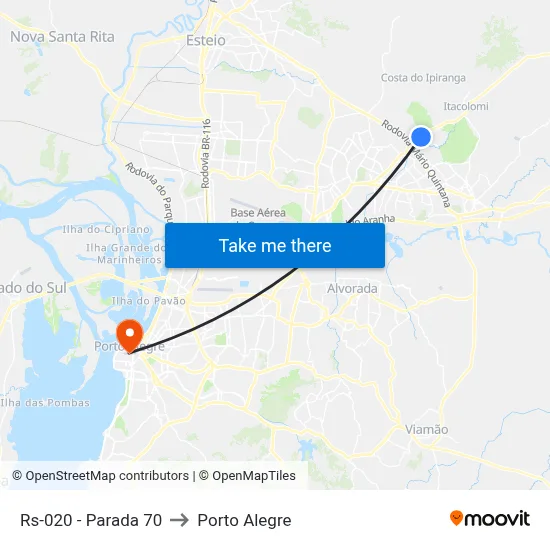 Rs-020 - Parada 70 to Porto Alegre map