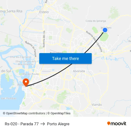 Rs-020 - Parada 77 to Porto Alegre map