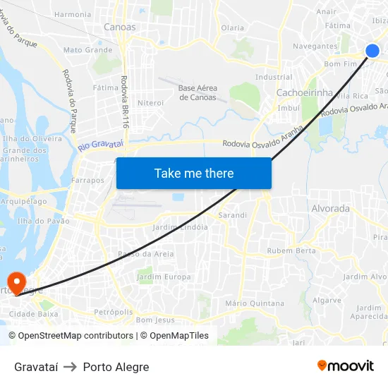 Gravataí to Porto Alegre map