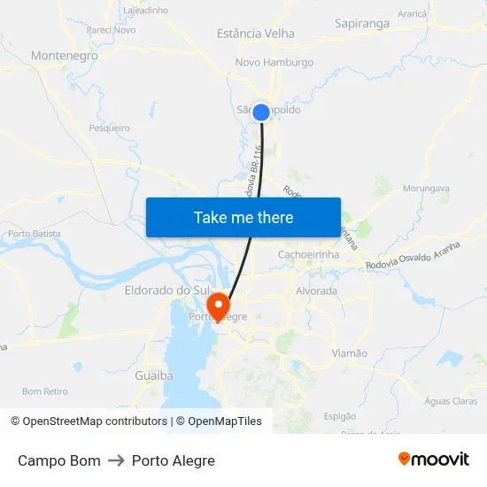 Campo Bom to Porto Alegre map