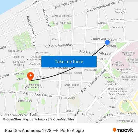 Rua Dos Andradas, 1778 to Porto Alegre map