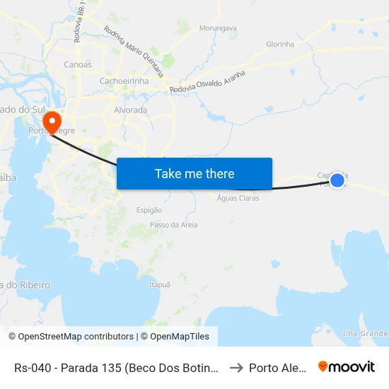 Rs-040 - Parada 135 (Beco Dos Botinhas) to Porto Alegre map
