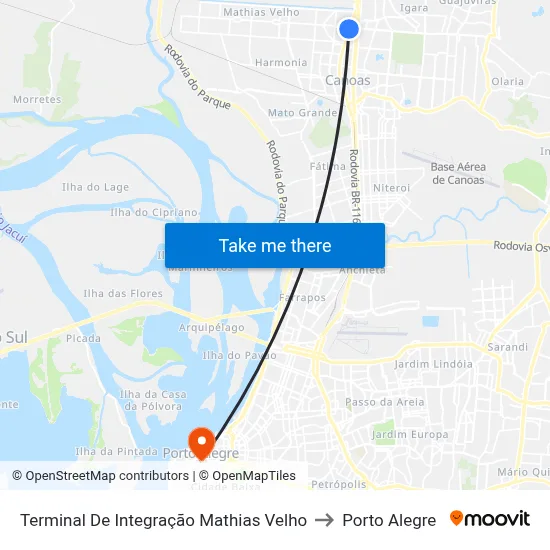 Terminal De Integração Mathias Velho to Porto Alegre map