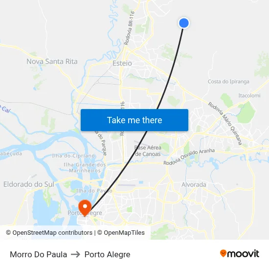 Morro Do Paula to Porto Alegre map