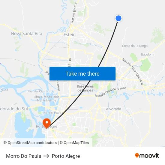 Morro Do Paula to Porto Alegre map