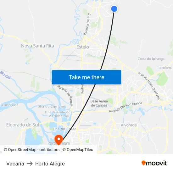 Vacaria to Porto Alegre map
