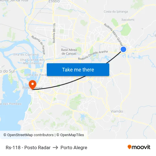 Rs-118 - Posto Radar to Porto Alegre map