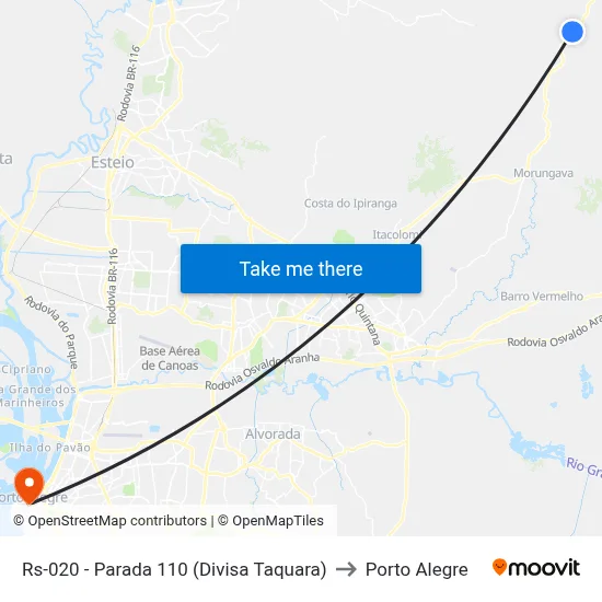 Rs-020 - Parada 110 (Divisa Taquara) to Porto Alegre map