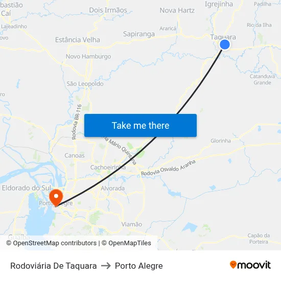 Rodoviária De Taquara to Porto Alegre map